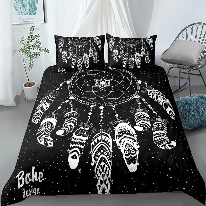 Dream Catcher Duvet Cover KingQueen Size Ethnic Tribal Feather Rose Pattern Bohemian Bedding for Women