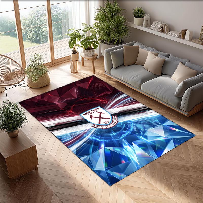 Tappeto in Velluto di Cristallo con Stampa del West Ham United Football, Comodo Assorbente d'Acqua Antiscivolo Tappeto per Pavimenti Interni