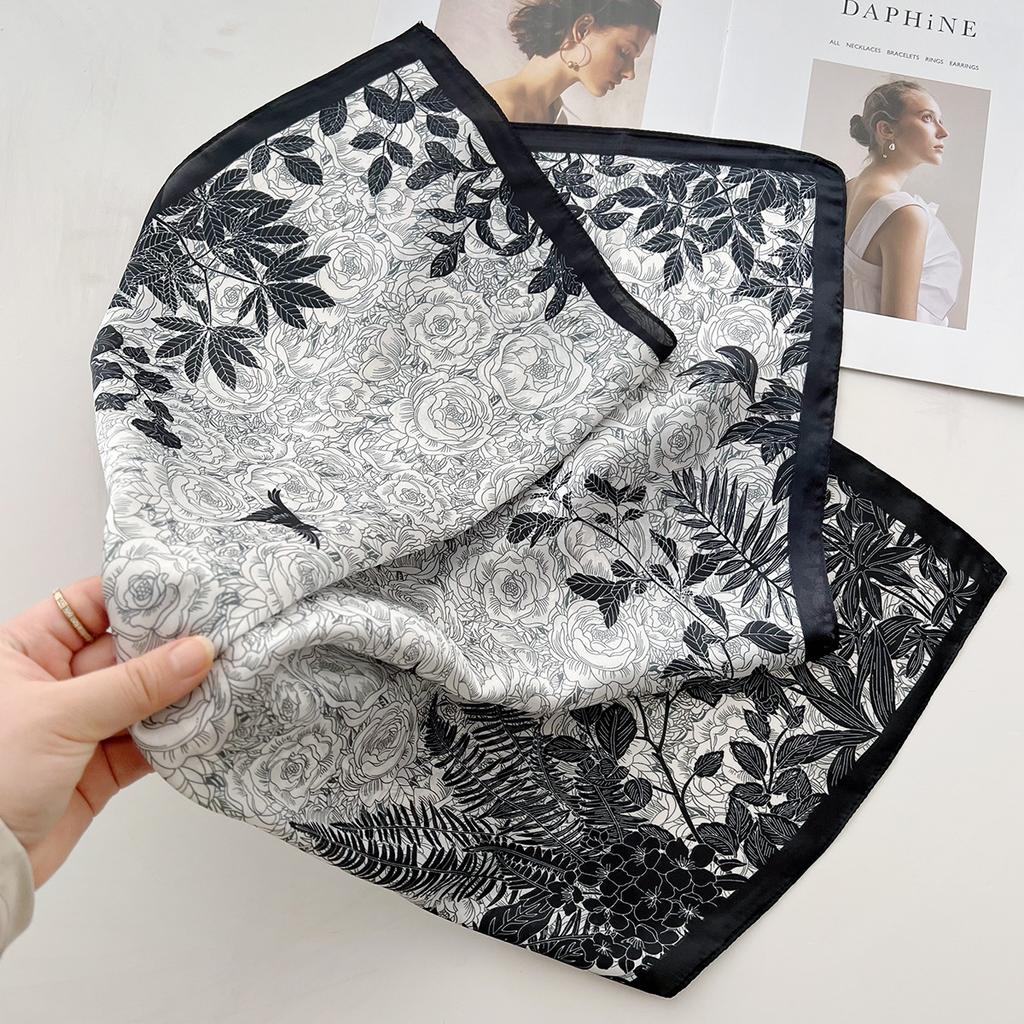 Fashion 70Cm Outer Simulation Silk Square Scarf Korean Thin Plant Flower Silk Scarf Women'S Professional Scarf