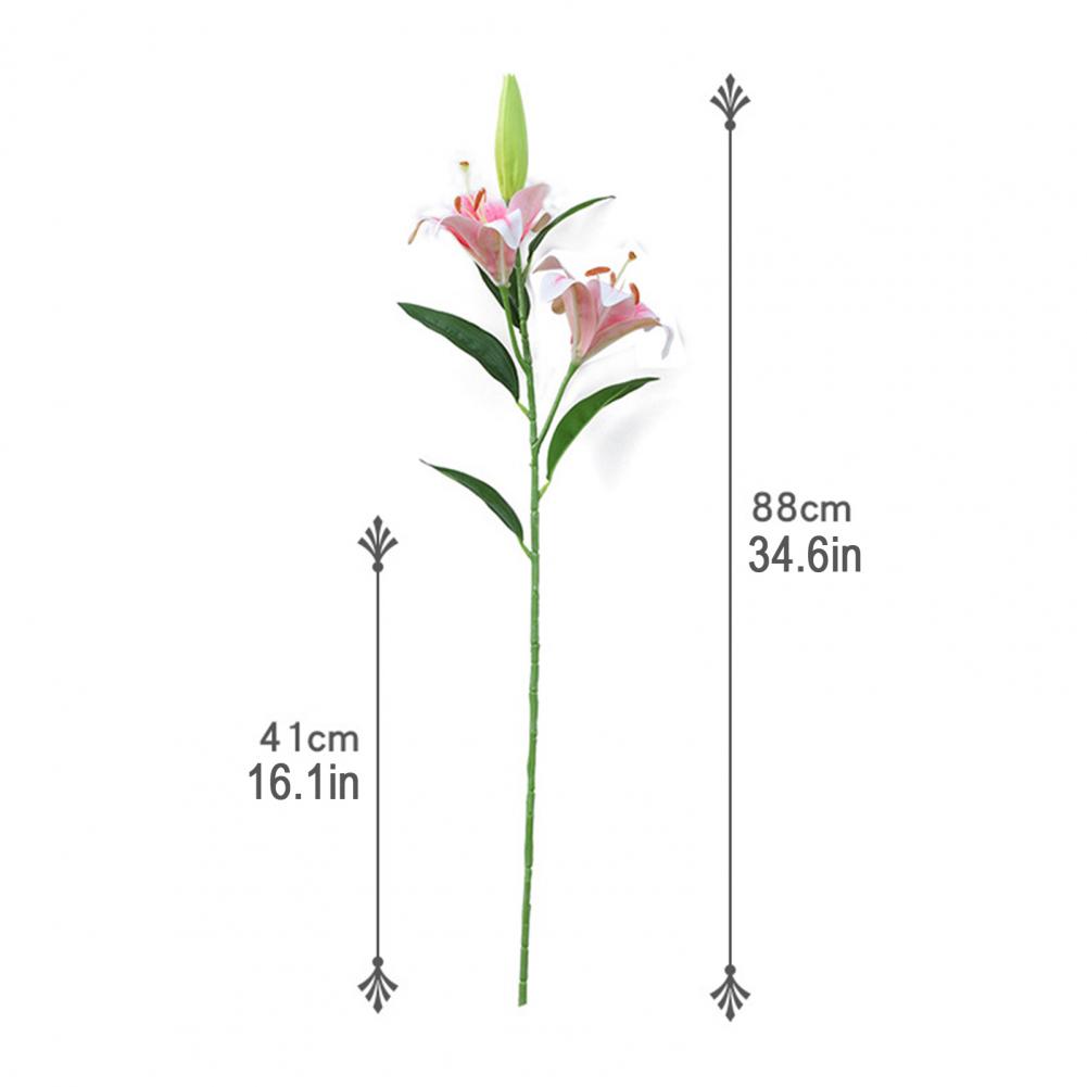 Artifical Lily Flowers with 3 Heads Full Bloom Long Stem Fake Flower Branch for Wedding Party Bouquet Home Hotel Office Decor