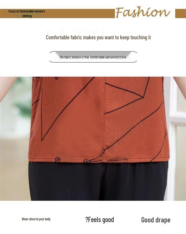 Mom's New Chinese Style Plus Size Loose T-shirt: Stylish Summer Short-Sleeved Top for Middle-Aged Women