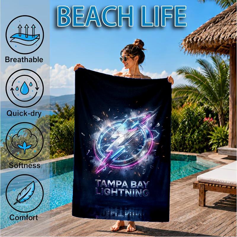 Tampa Lightning Logo Beach Towel, Super Soft Microfiber, Perfect Gift for Her/Him, Birthday, for Pool, Beach, Travel, Decor Beach Party