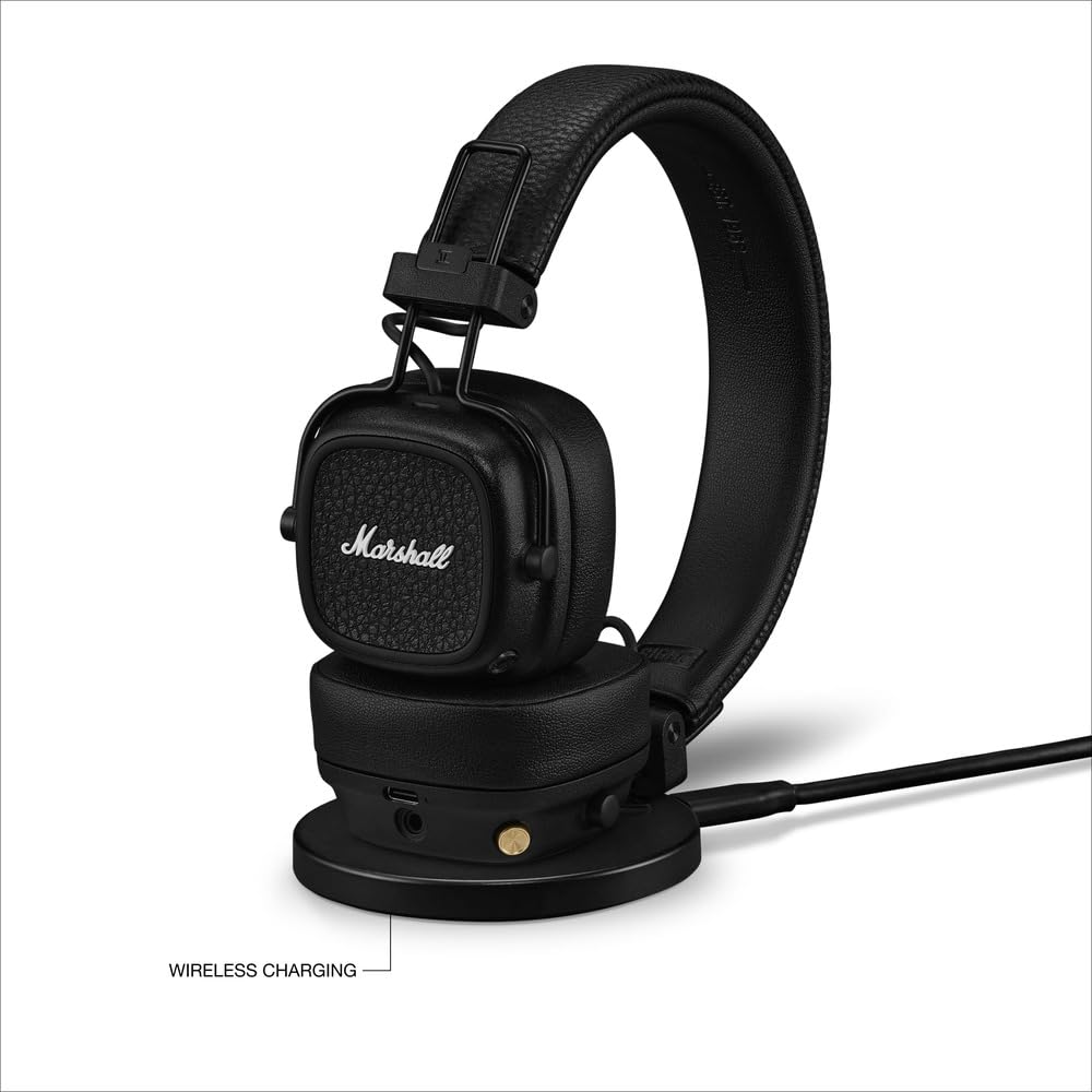 Marshall Major V Wireless On-Ear Headphones, Black, Bluetooth, 100 Hours of Playtime, Qi Charging, and Call Support [Official Japanese Product]