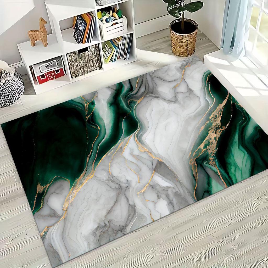 2026 Luxurious Marble Black Green Gold Colorful Stone Texture Rug for Bedroom Living Room Sofa Home Doormat Decor,Non-slip Mat