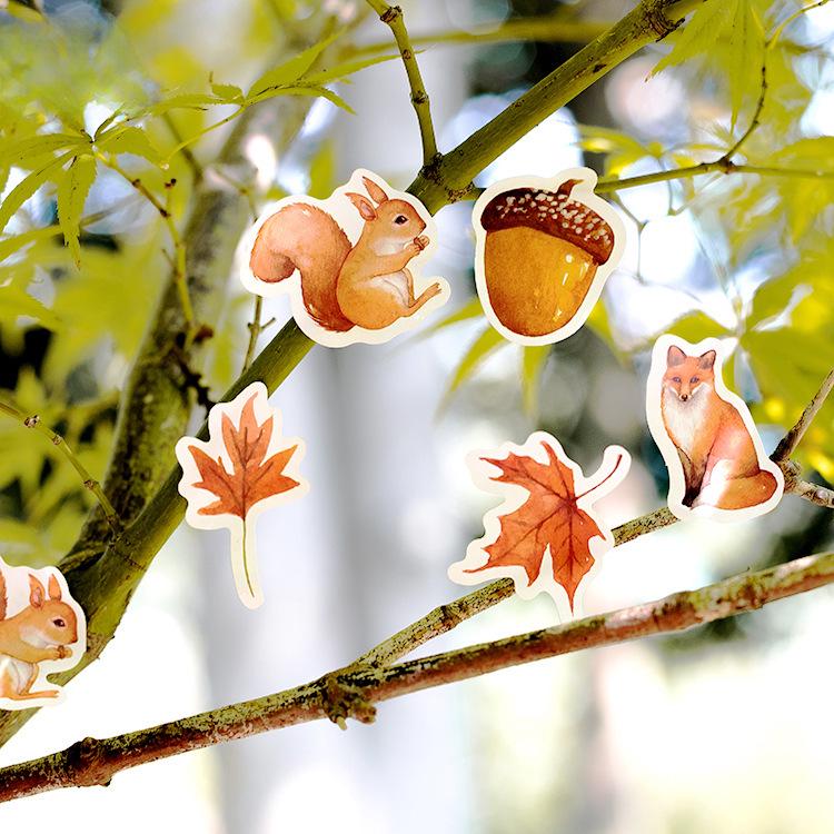 Autumn Forest Self-Adhesive Momo Box Stickers for Albums and Decoration
