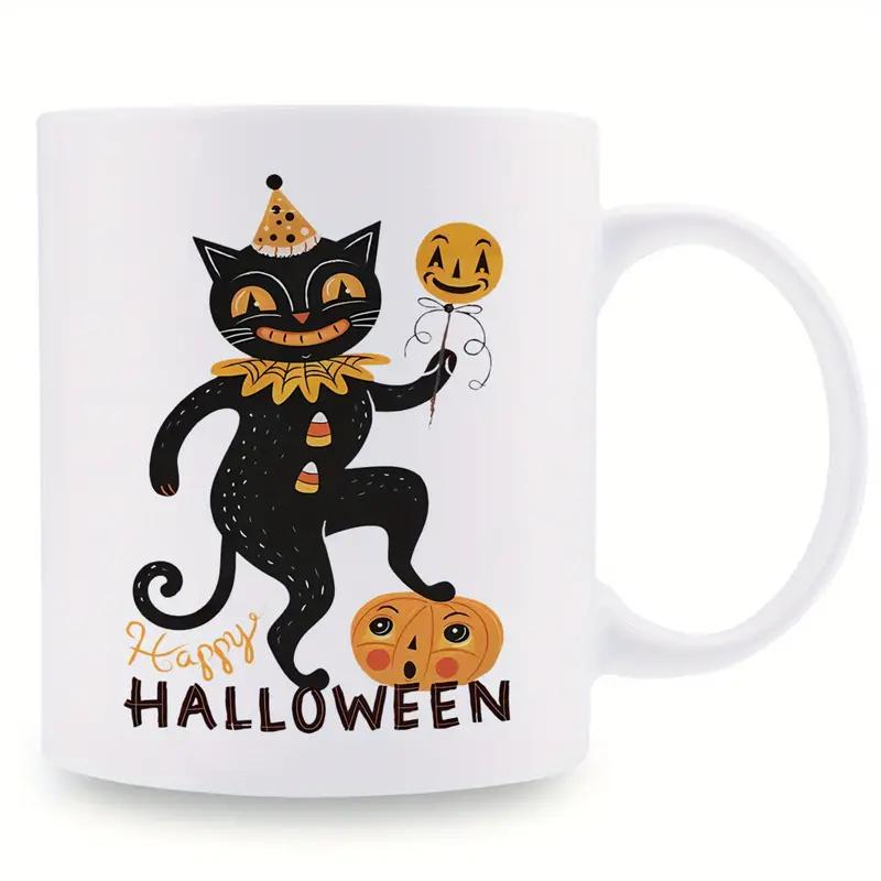 

1 шт. 3A класса 11 унций керамическая кофейная кружка «Черный кот 2025» для украшения комнаты на Хэллоуин, подарок на день рождения, Рождество, праздник 301-400ml белый