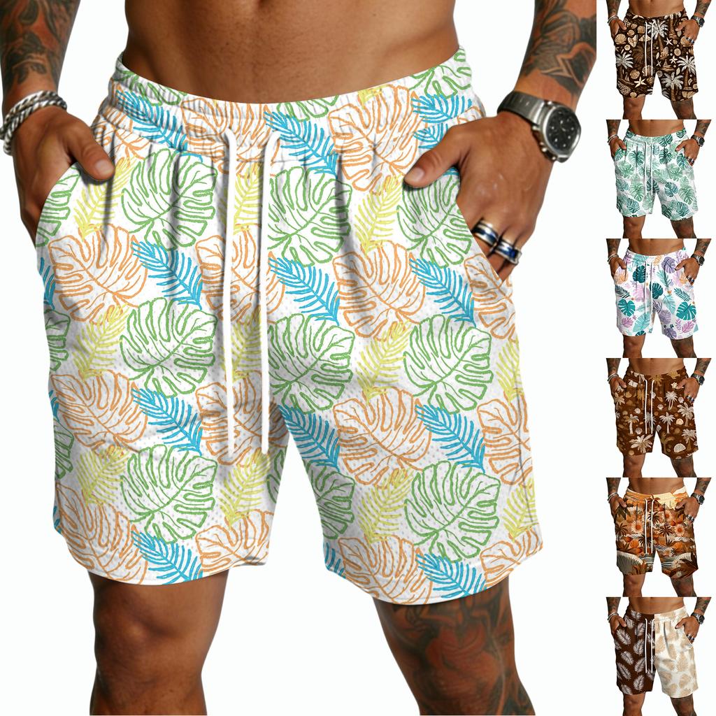 Pantaloncini Leggeri da Uomo con Coulisse Asciugatura Rapida Vestibilità Rilassata Cinque Tasche Pantaloncini Casual Stampa Hawaiana per Estate Spiaggia Outdoor