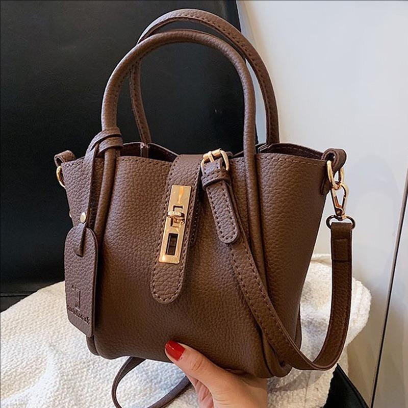 2026 New Retro Fashion Bucket Bag Multifunctional Handbag Simple Solid Color Crossbody Bag 23cm×9cm×17cm кофейный