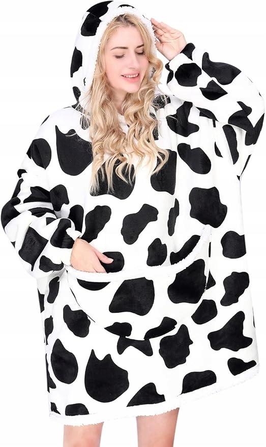 Benass Übergroßer Kapuzenpullover mit Kuh-Motiv