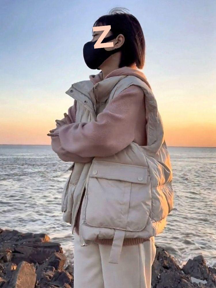 Glänzende waschfreie Daunenbaumwollweste für Damen - Herbst/Winter Stehkragen, ärmellos, modische Oberbekleidung