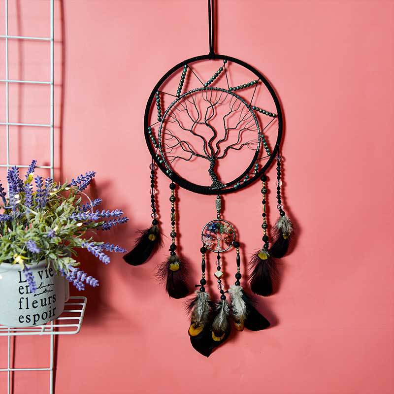 ins Tree of Life Creative dreamcatcher natural crystal crushed stone home feather hangings handicrafts