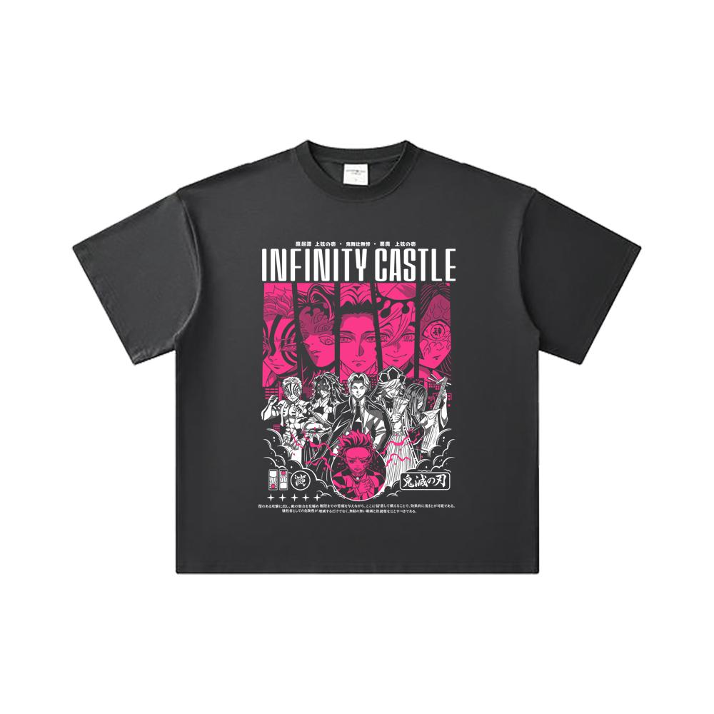 260 GSM Double Yarn 32 Count 100% Cotton Demon Slayer V89 Infinity Castle Print Unisex Heavy Cotton T Shirt