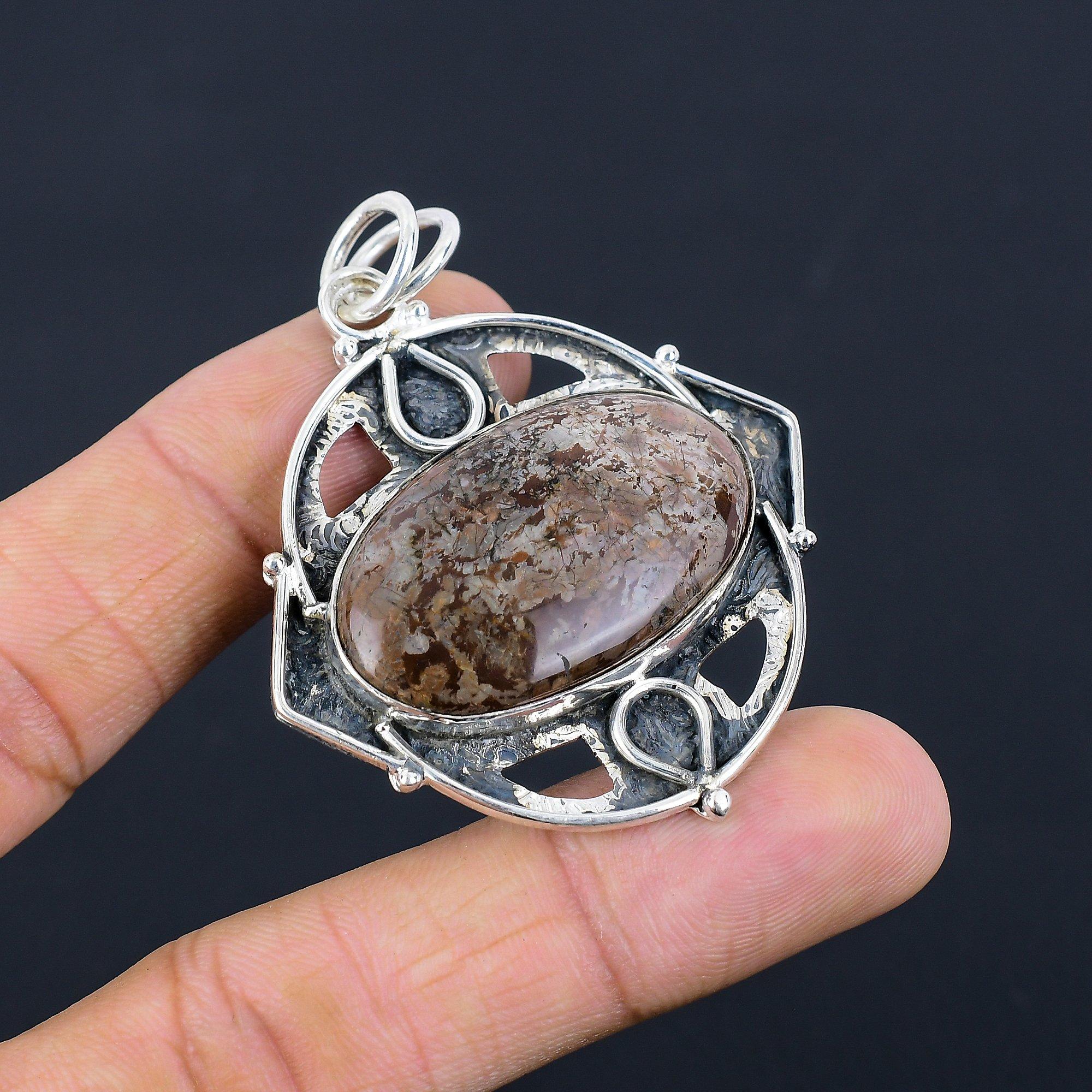 

Halloween Sale Sterling Silver Oval Butterfly Jasper Stone Mother Bezel Pendant