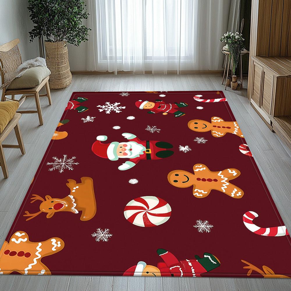 Christmas Santa Gingerbread Reindeer Rug Red Theme Crystal Velvet Holiday Decor Living Room Carpet Festive Family Room