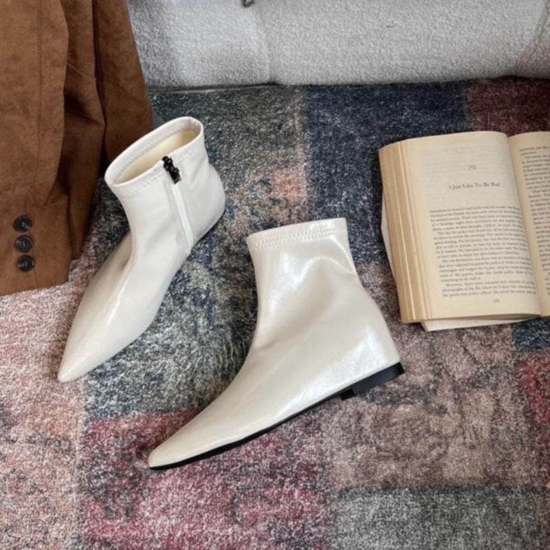 Fashion Inside Heightened Short Cylinder Shoes Women's Fashion Pointed Toe Side Zipper Soft Sole Anti-Slip Wear-Resistant Flats