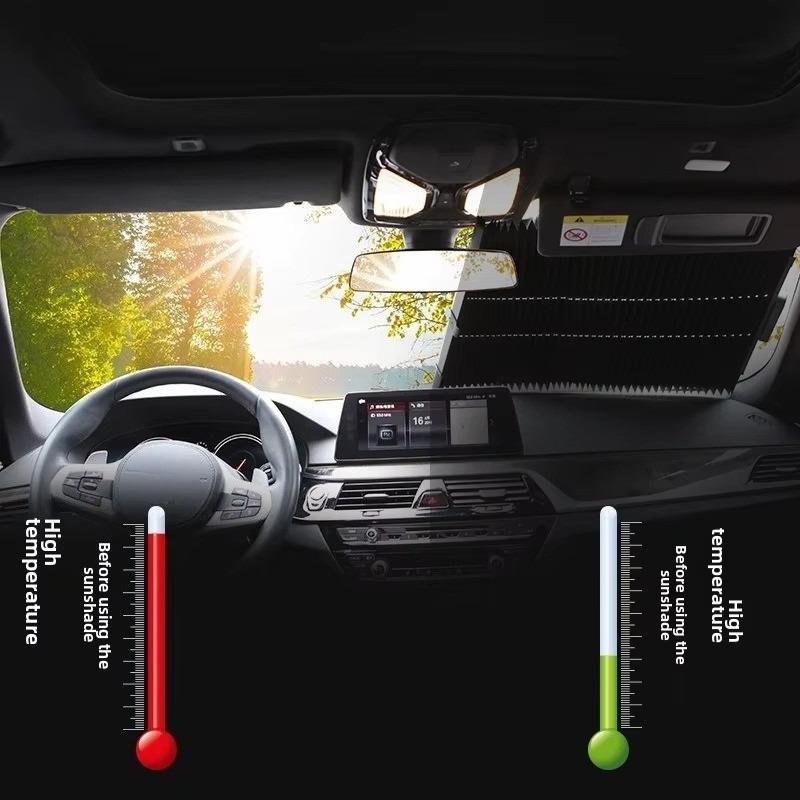 Car sunshade automatic retractable front windshield sunscreen, summer car accessories, UV protection, easy to install