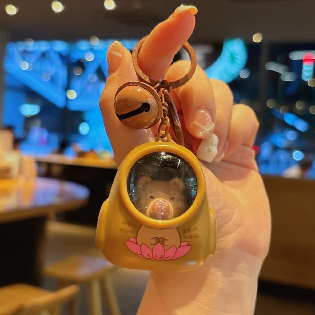Luminous Capybaras Keychain Portable Cartoon Space Capsule Pendant For Backpack Stylish Animal Night Light Keyring