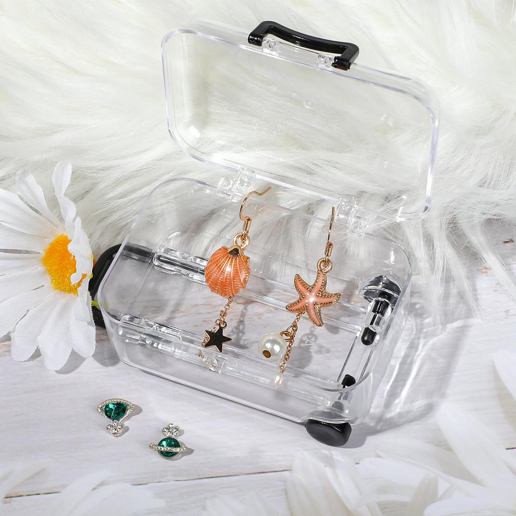 7.5*5cm Storage Box Suitcase Shape Mini Transparent Case With Handle Decorative Plastic Jewelry Candy Miniature For Home Desktop