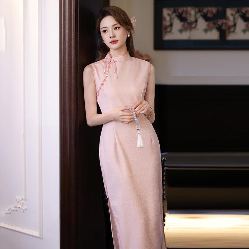 Pink sleeveless national style new Chinese long cheongsam improved young new women's high-end summer