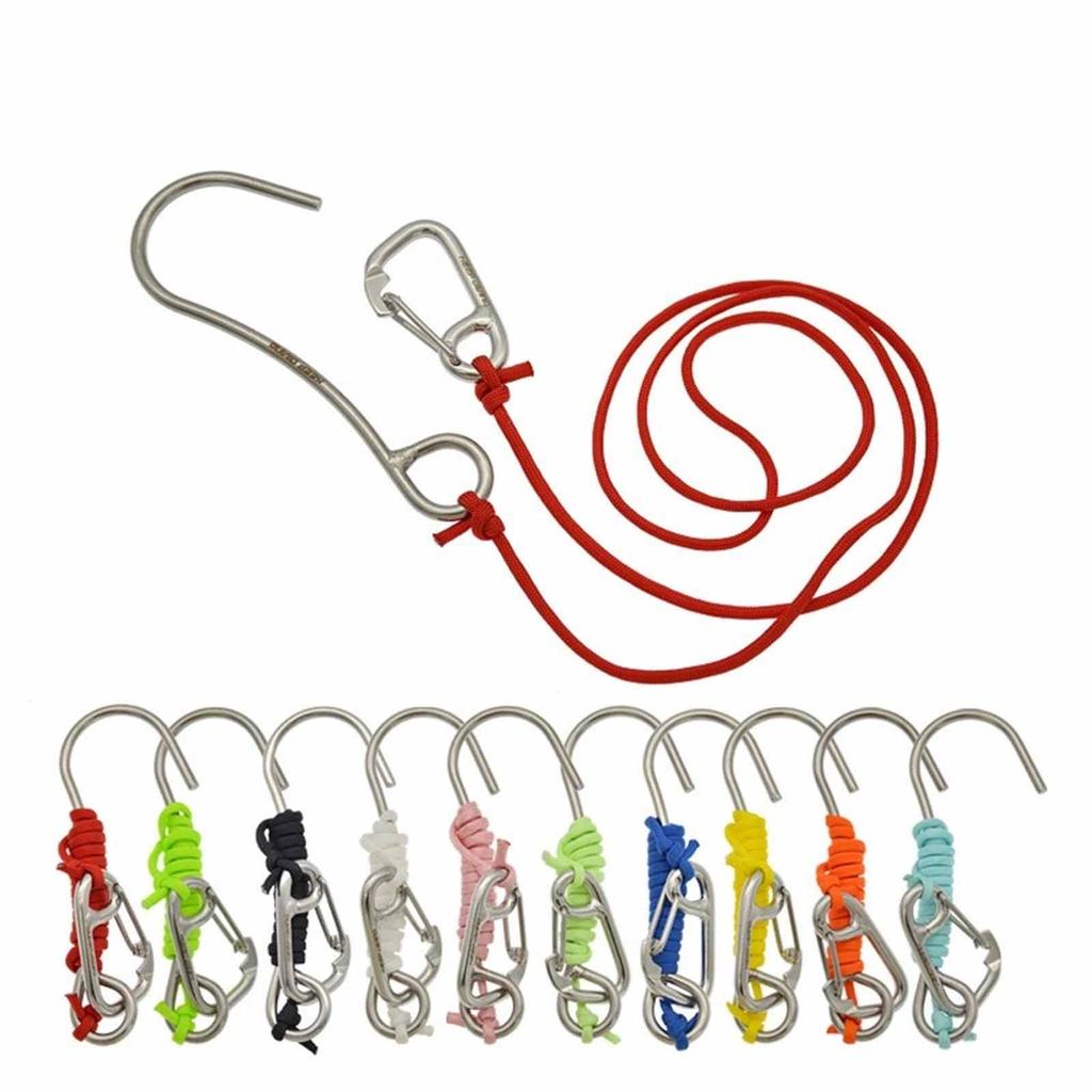 Stainless Steel Hook – Single-, Seawater-Resistant with Safety Rope and Spring Buckle, Diving & Equipment