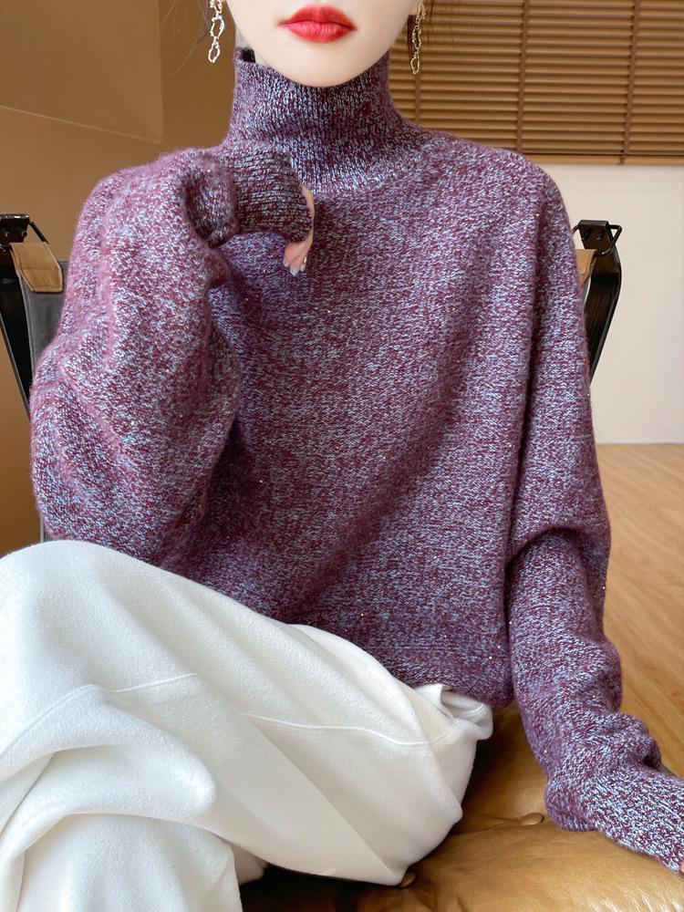 Elegant Retro Floral High-Neck Wool Sweater: Versatile Women's Autumn/Winter Knitwear