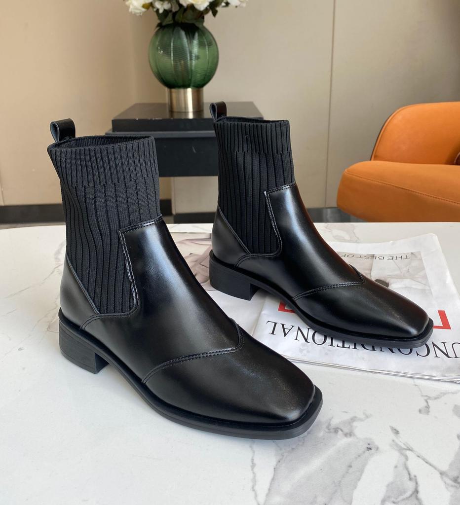 British style knitted stretch socks boots women's new thin boots with socks boots thick heel Martin boots short boots