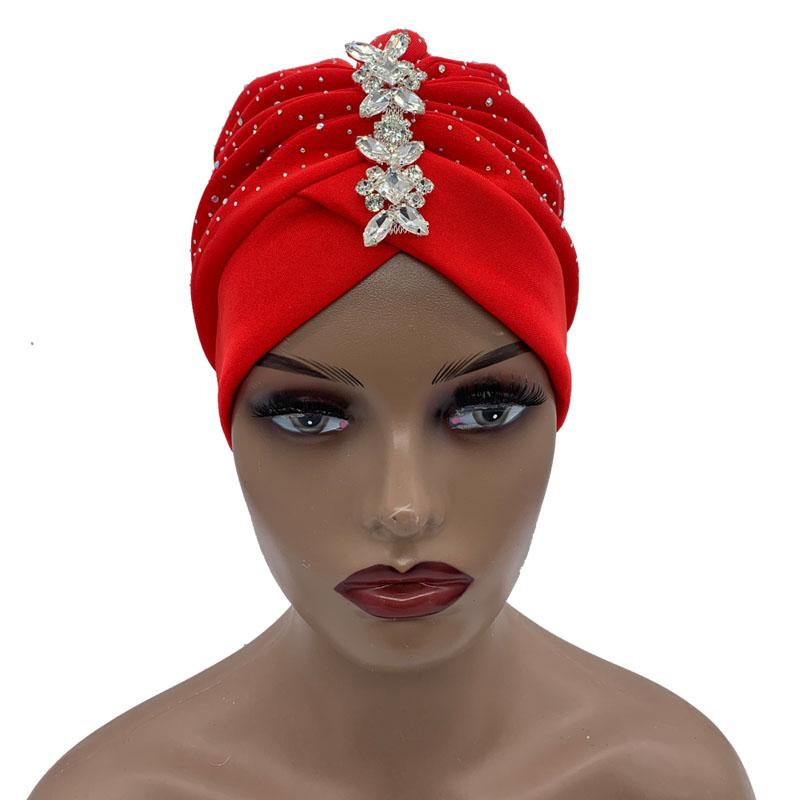 Складчатая чалма с блестящими стразами, модный женский головной платок, африканский Геле, мусульманский платок, чепчик