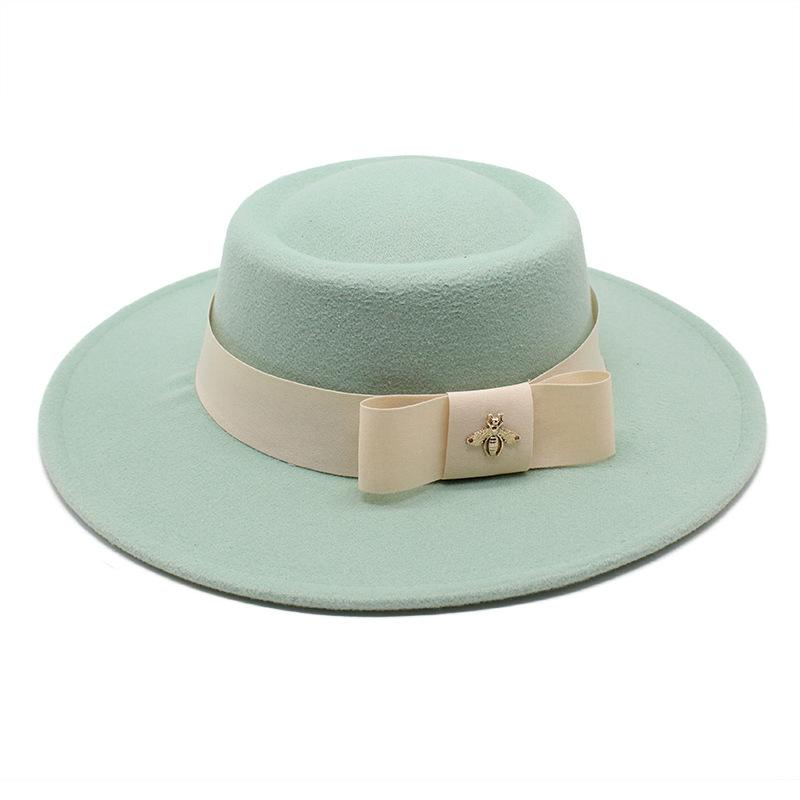 British Elegant Ring-Shaped Concave Flat-Topped Woolen 8.5Cm Top Hat Men'S And Women'S Flat-Topped Woolen Top Hat