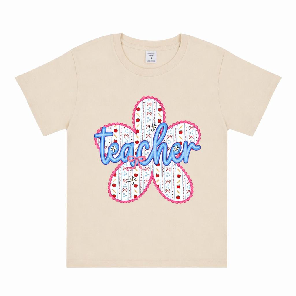 Female Teacher Flower Pattern Tshirt Cute Printed Soft Cotton Tshirt Back To School Teacher Appreciation Gift Casual Top