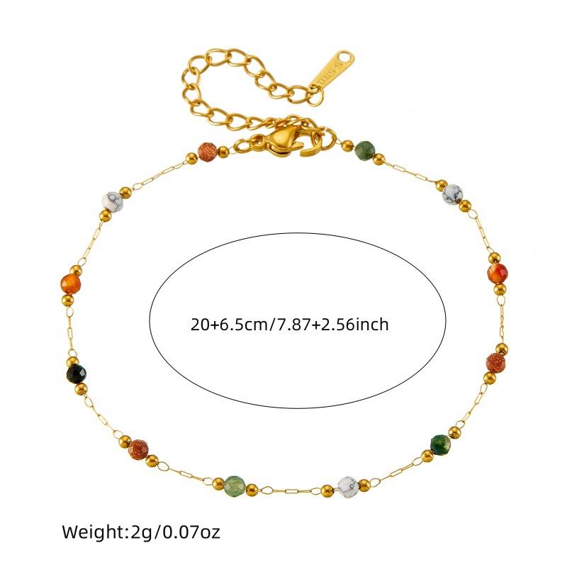 Gold Stainless Steel Natural Colored Beads Bracelet Womens New Style Concise Trend Non-fading Golden Hand Zircon Gift