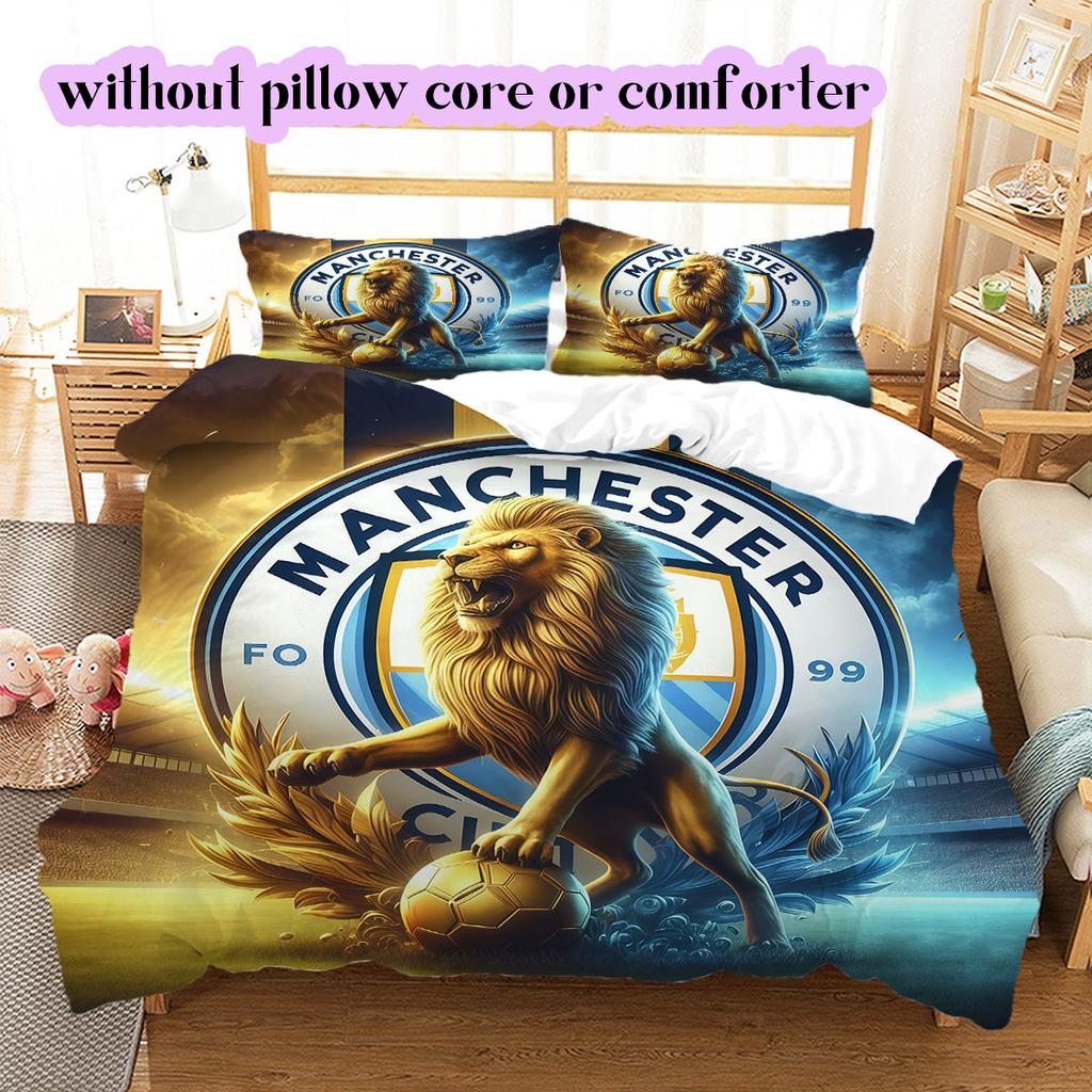 Manchester City Football Soccer Pattern Bedding,Quilt Set Quilt Cover Pillowcase Home Birthday Gift (1*duvet Cover+2*pillowcase,without Core)