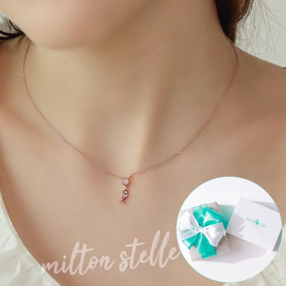 

[All 925/La Dolce Vita] Pink Fortuna 925 Silver Necklace + Handmade + white