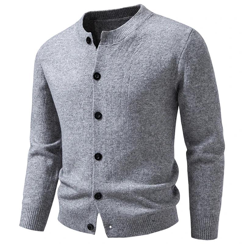 Maglione-cappotto casual da uomo per primavera e autunno, tinta unita, monopetto, scollo rotondo, cardigan lavorato a maglia, moda uomo, cardigan, capospalla