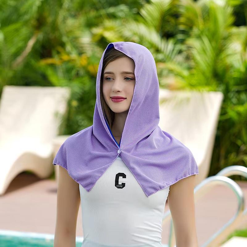 

Summer Cooling Hoodie Towel Sweat-absorbent Cool Anti-UV Cycling Soft Cold Sensing Quick-drying Scarf for Fitness Hiking Fishing фиолетовый