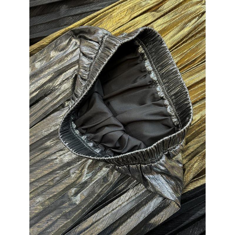 Jarní a podzimní dámská sukně Kovová skládaná sukně Dlouhá sukně do půl těla