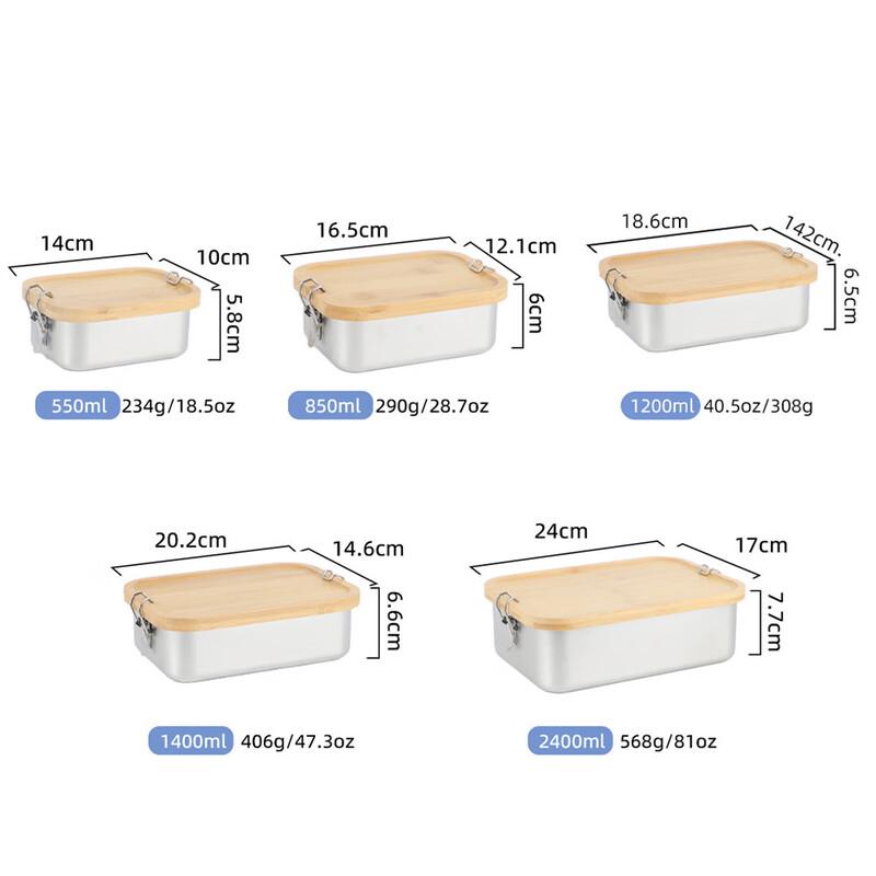 304 Stainless Steel Leak-Proof Bento Box with Bamboo Lid