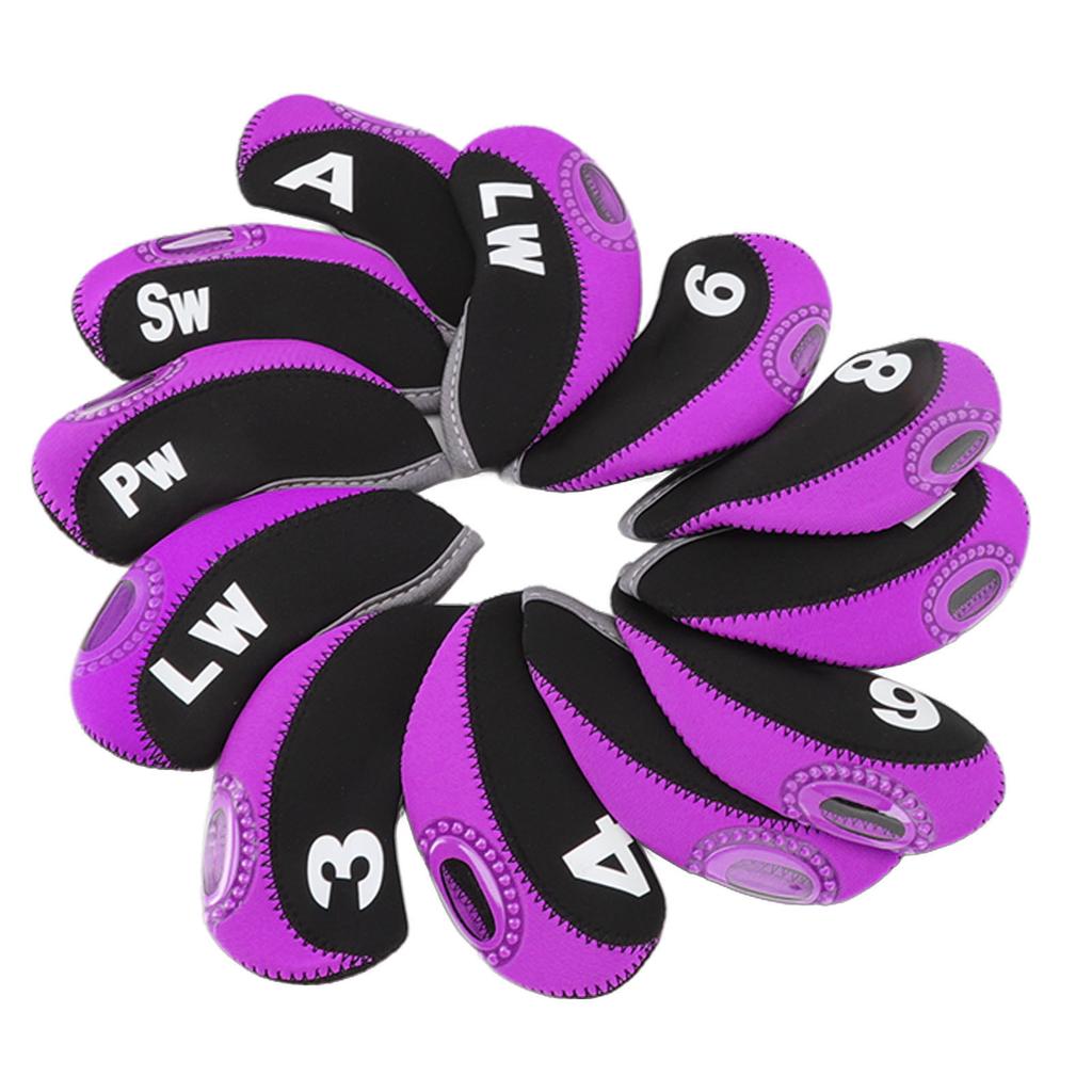 12PCS Golf Club Head Covers Neoprene Scratch Proof Golf Club Head Protector for Outdoor Black and Purple