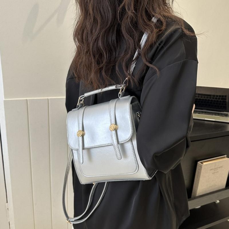 Vintage Faux Leather Casual Backpack with Cute Plush Charm Retro Flap Shoulder Purse with Top Handle Bag for Women Commuter