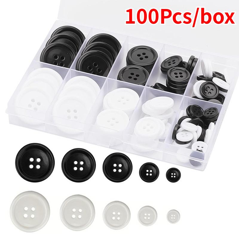 100Pcs/box Resin Sewing Buttons Round 4 Holes 5 Sizes Mixed DIY Buttons for Sewing Decoration