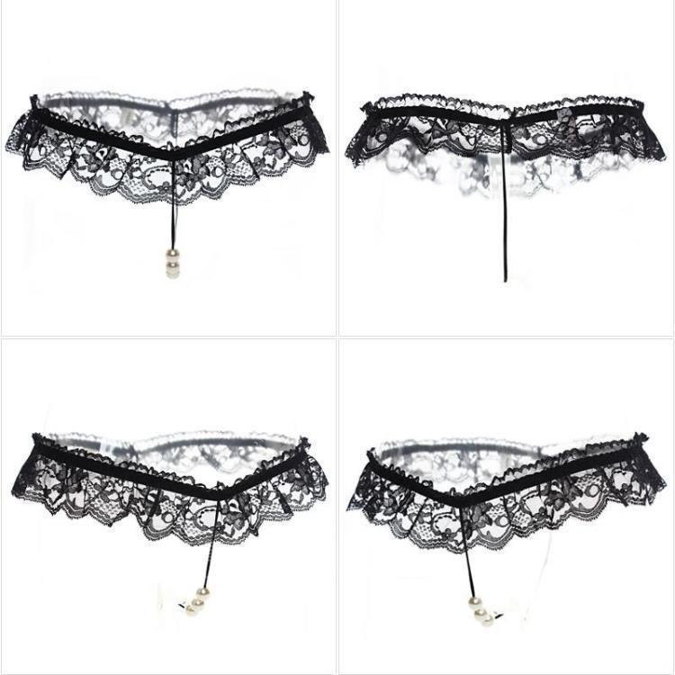 Pearl Women's Panties Massage Full Transparent Lace Open Crotch Thong Sexy Sex Interest Embroidered Sao Free T-pants