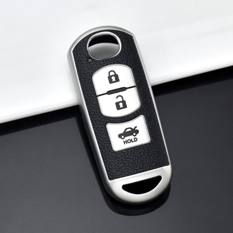 

Кожа + ТПУ чехол для дистанционного ключа автомобиля чехол-брелок для Mazda 2 3 5 6 CX-3 CX-5 CX-7 CX-9 CX8 Speed ​​Miata MX5 2016 2017 2018 аксессуары Key Case серебряный
