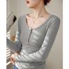 Women's High-elastic Threaded Shoulder Buttons for Autumn and Winter Pure Lust Style Long-sleeved Slim Base Shirt