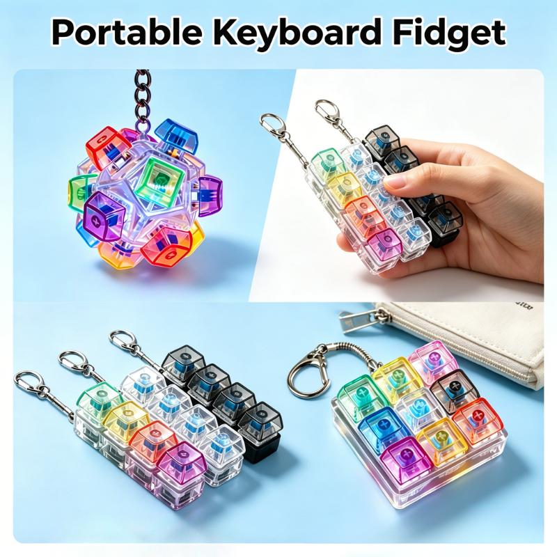 @Hot Selling Original Multi-Style Light Up Keycap Keychain Stress Relief Click Fidget Toy Portable Desk Accessory For All People