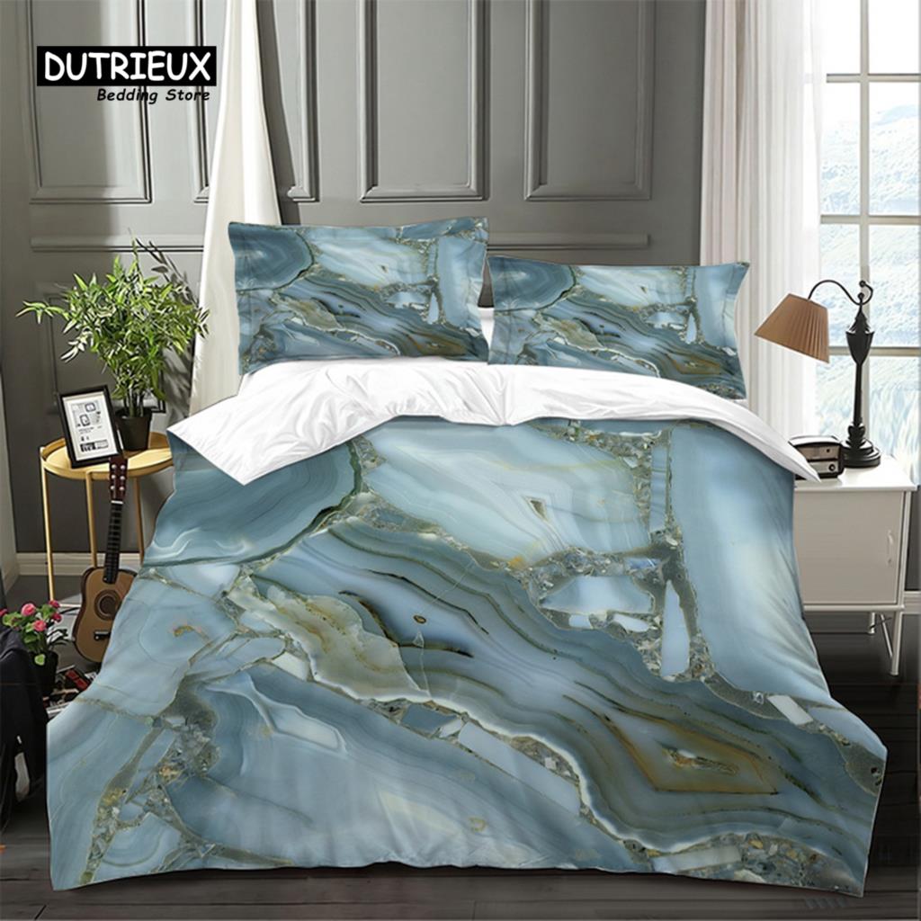 Colorful Marble Duvet Cover Abstract Geometric Bedding Set King Queen For Adults Kids Bedroom Decor Microfiber Comforter Cover