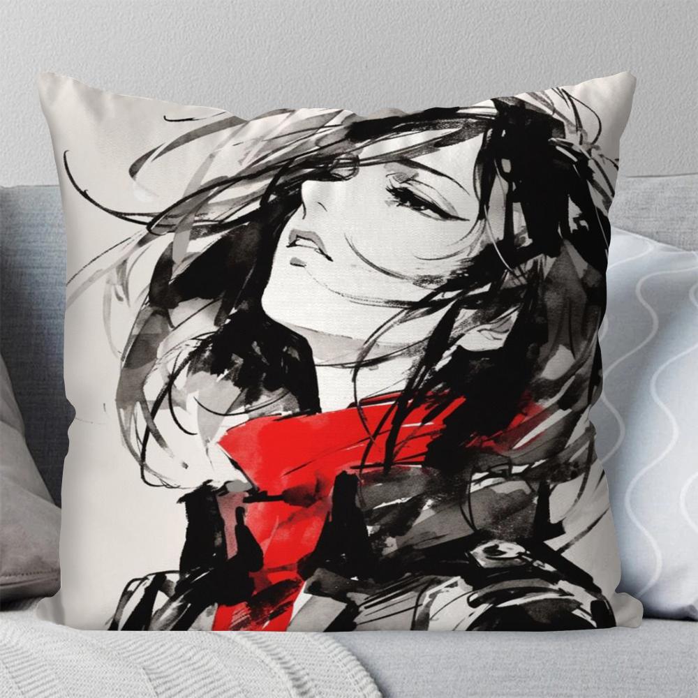 Mikasa Ackerman Anime Attack On Titan Pillow Case Square Pillow Bedroom Sofa LeisureComfortCar Living Room Home Decoration 40X40