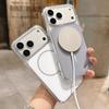 iPhone 17 Air 17 Pro Max 16Pro 15 14 Pro için Metal Düğmeli Şeffaf Manyetik Telefon Kılıfı Magsafe Şeffaf Kablosuz Şarj Sert Koruyucu Kapak