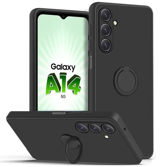 Coque de protection - BOOLING - pour Samsung Galaxy A14 4G-5G - Silicone - Noir Mat - Anneau rotatif 360°