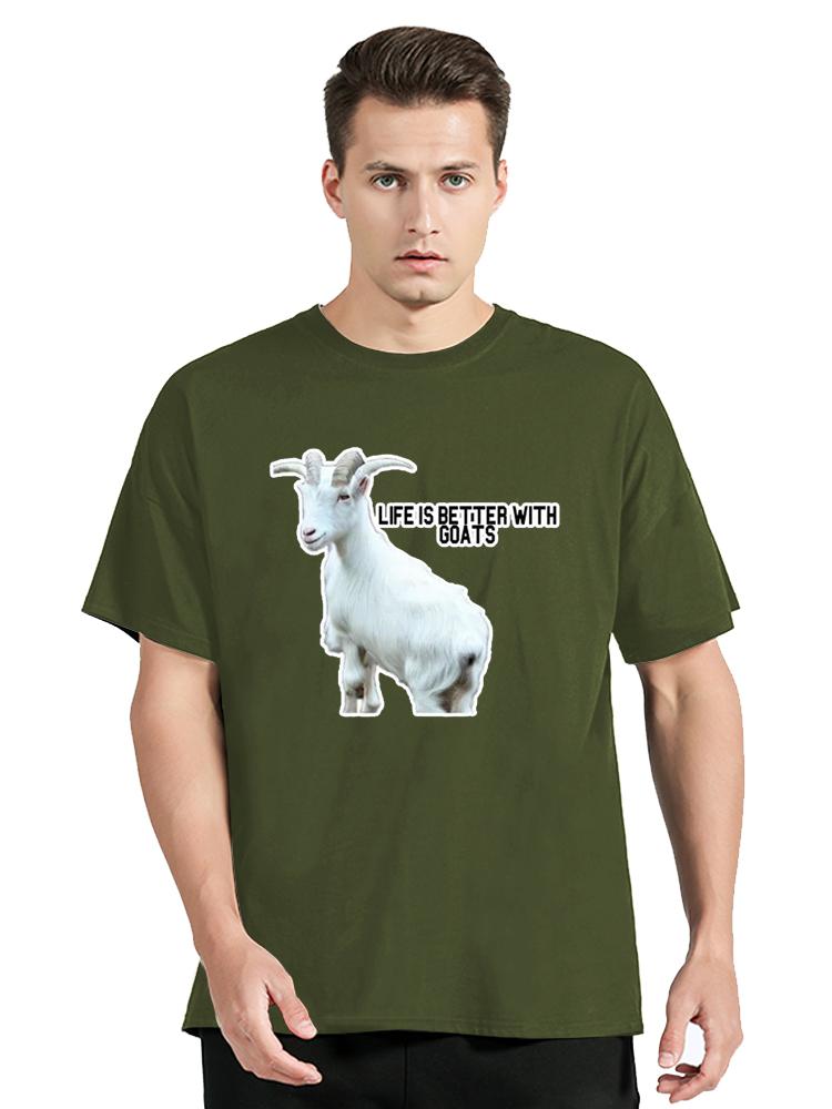 Das Leben ist besser mit Ziegen Herren Grafik T-Shirt Ziegenliebhaber T-Shirt Kreativ Hipster Gothisch Männlich Hip Hop Oberteile Kleidung Übergroß