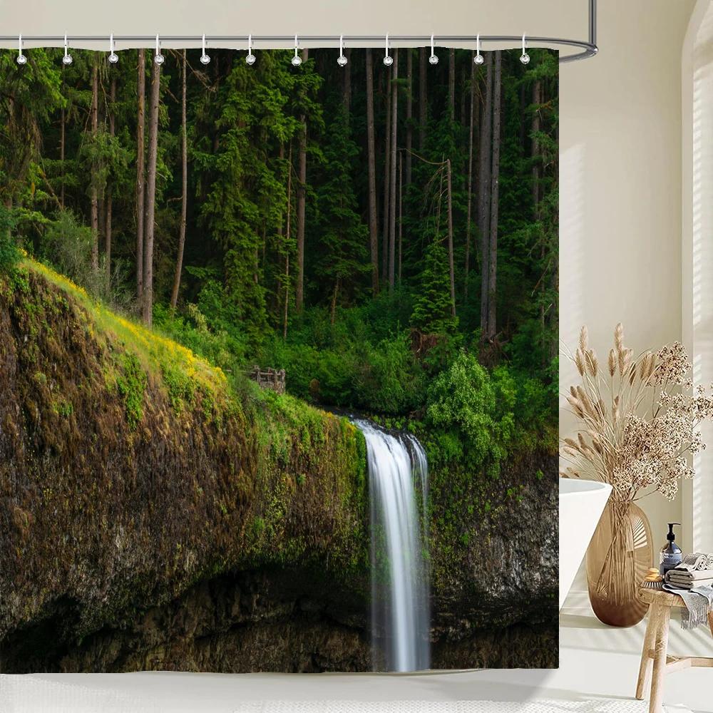 

Шторка для душу Березовий гай Зображення природного ландшафту Водонепроникний поліестер для ванної Кімнати Декорація з гачками W150xH180cm
