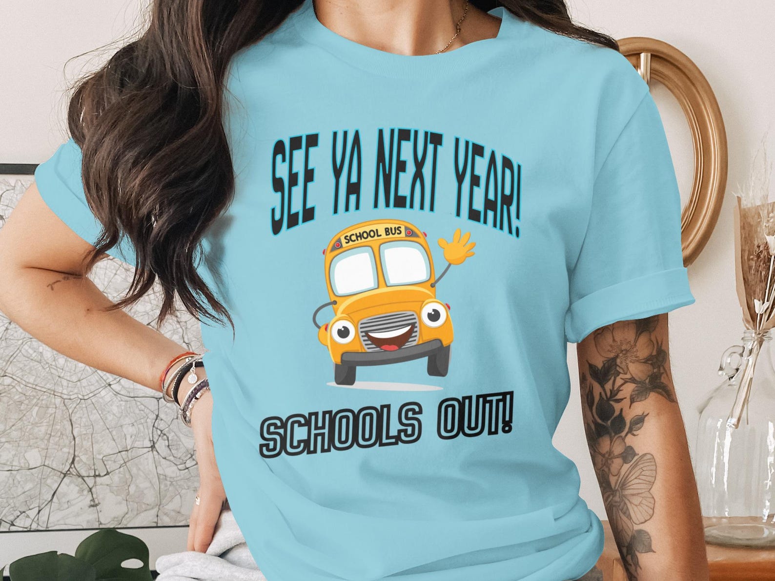 See Ya Next Year School Bus T-Shirt, Schools Out Summer Break Tee XL